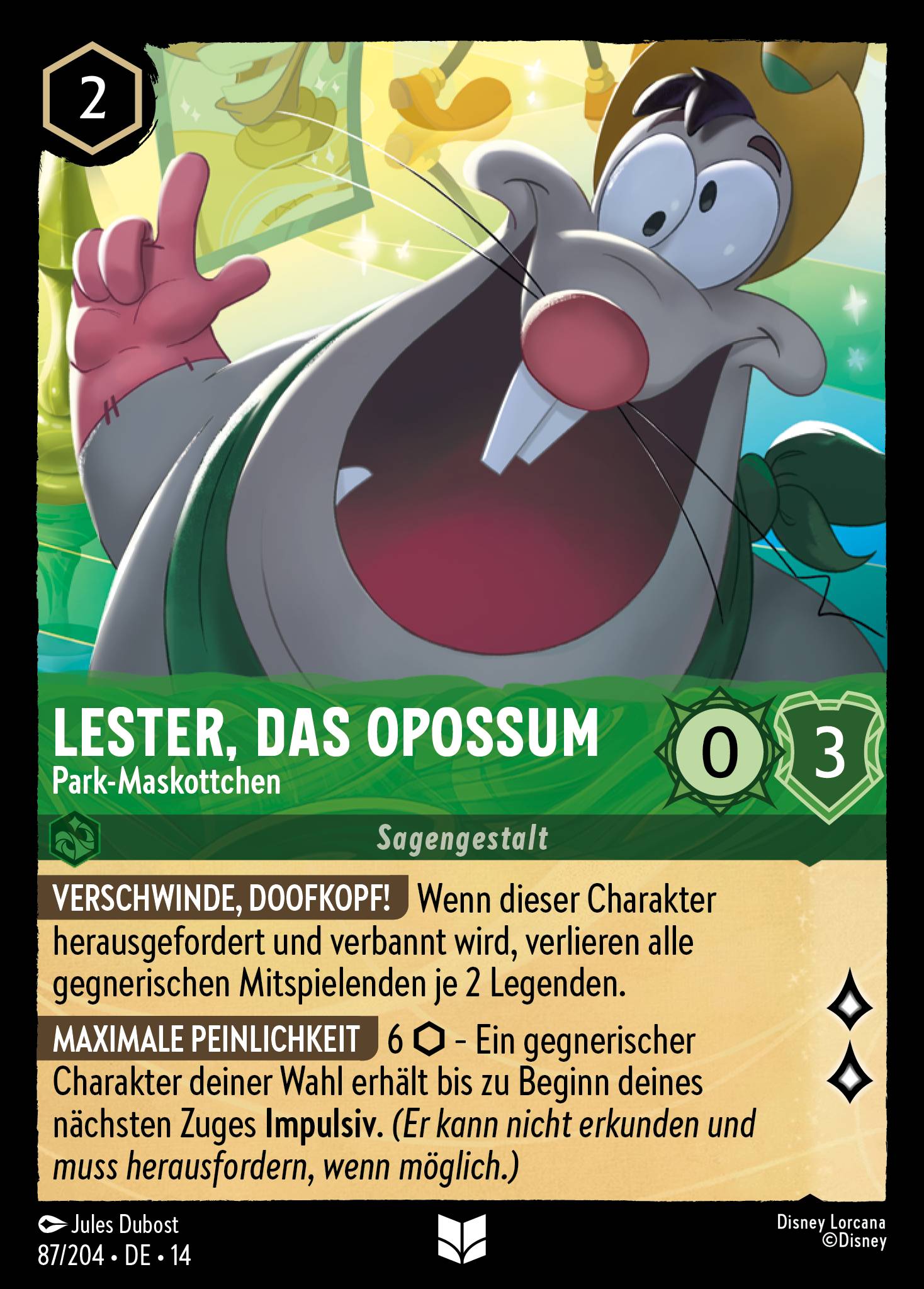 Lester, das Opossum · Park-Maskottchen